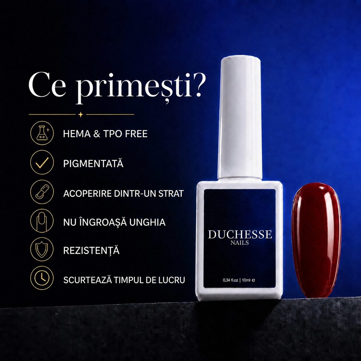 Oja Semipermanenta Unghii, HEMA&TPO FREE, Nuanta Deep Red, 10 ml