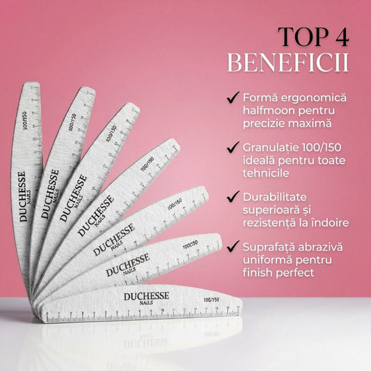 Set 25 Pila Unghii Profesionala, Semiluna, Abrazivitate 100/150