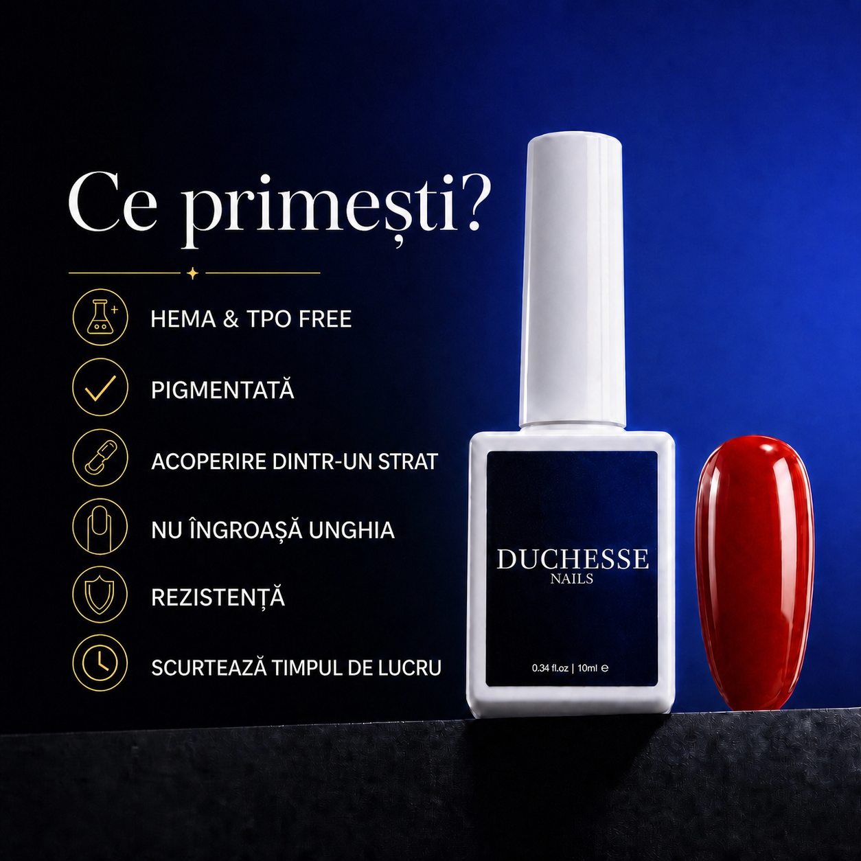 Oja Semipermanenta Unghii, HEMA&TPO FREE, Nuanta Classic Red, 10 ml